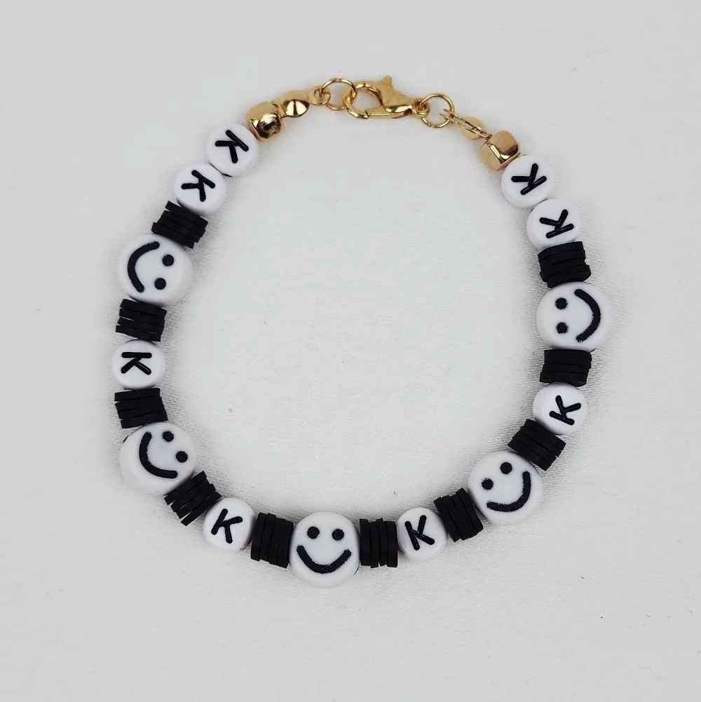 Handmade Black And White Smiley Face  Letter K Bracelet